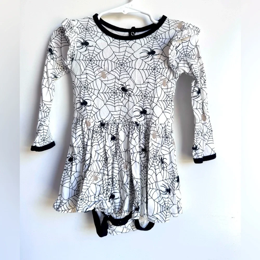 KYTE Baby Long Sleeve Twirl Bodysuit Dress Spider 18-24 mo Halloween Bamboo Fall